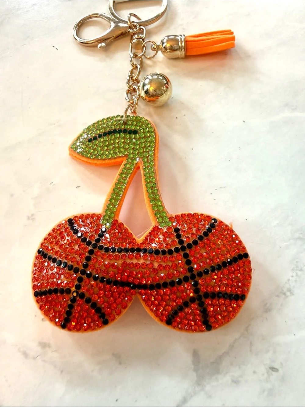 NWT Rhinestone Crystal Basketball Cherry Puffy Keychain Bag Charm 🏀🍒